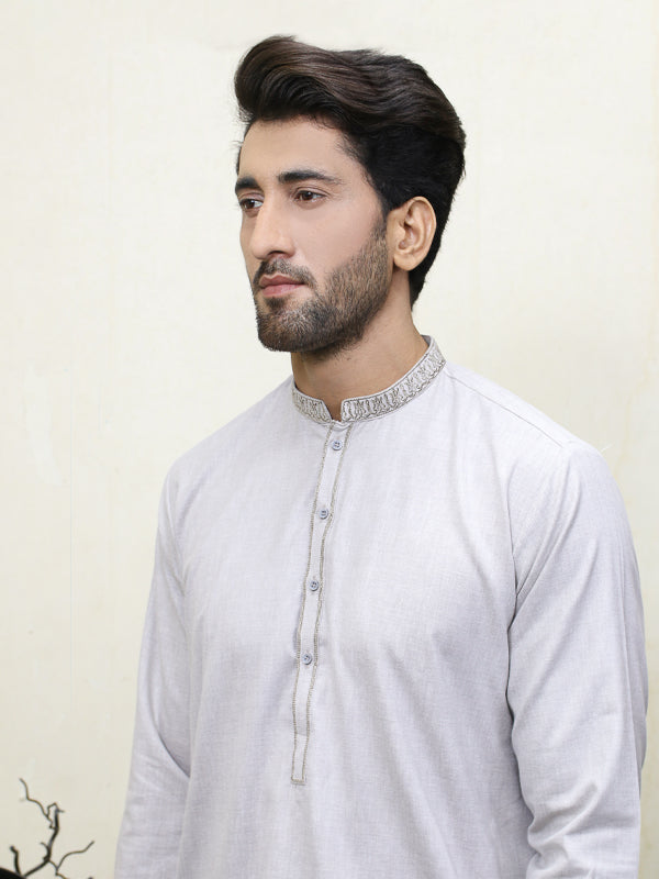 250 Men's Embroidered Kameez Shalwar Stitched Suit Slate Grey