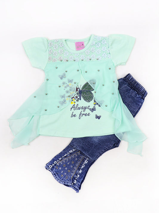 BG Girls Suit 1 Yr - 4 Yrs Butterfly Light Green