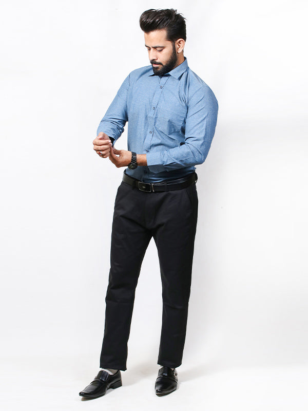 Blue Chambray Formal Dress Shirt For Men MFS422