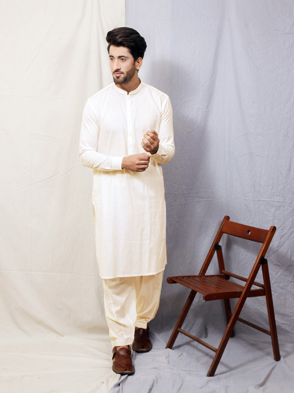 285 Men's Cotton Stitched Kameez Shalwar Off White Y 6