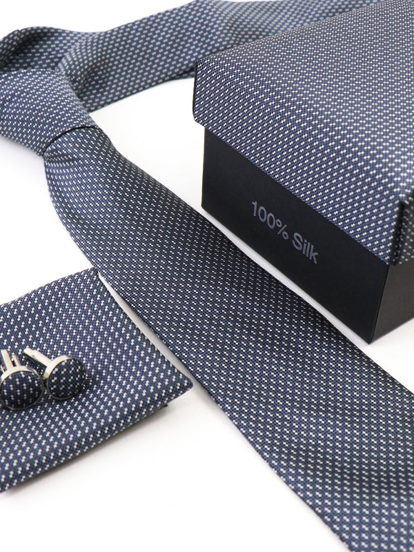 Luxury Tie Box Set Tie Cuff-Link Pocket Square Silver DB