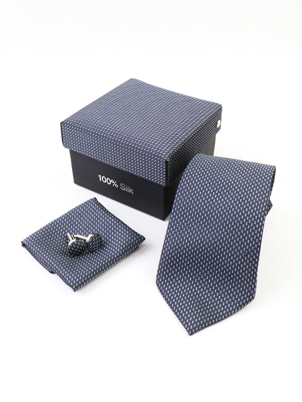 Luxury Tie Box Set Tie Cuff-Link Pocket Square Silver DB