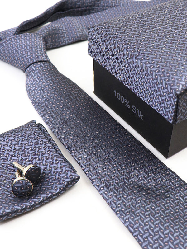 Luxury Tie Box Set Tie Cuff-Link Pocket Square Silver TD