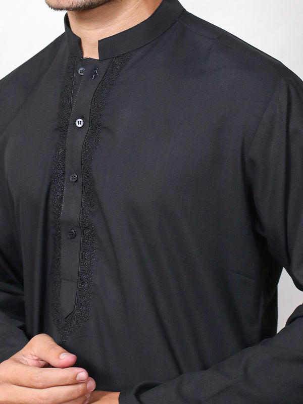 442E Shalwar Kameez Stitched Suit Fabric Sherwani Collar Black