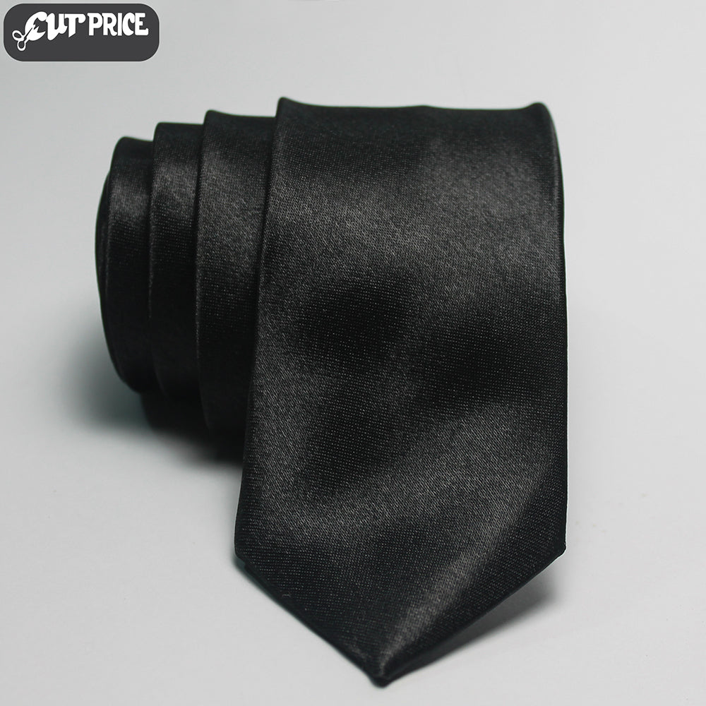 Pencil Tie Thin Formal Party Wear Black Shine