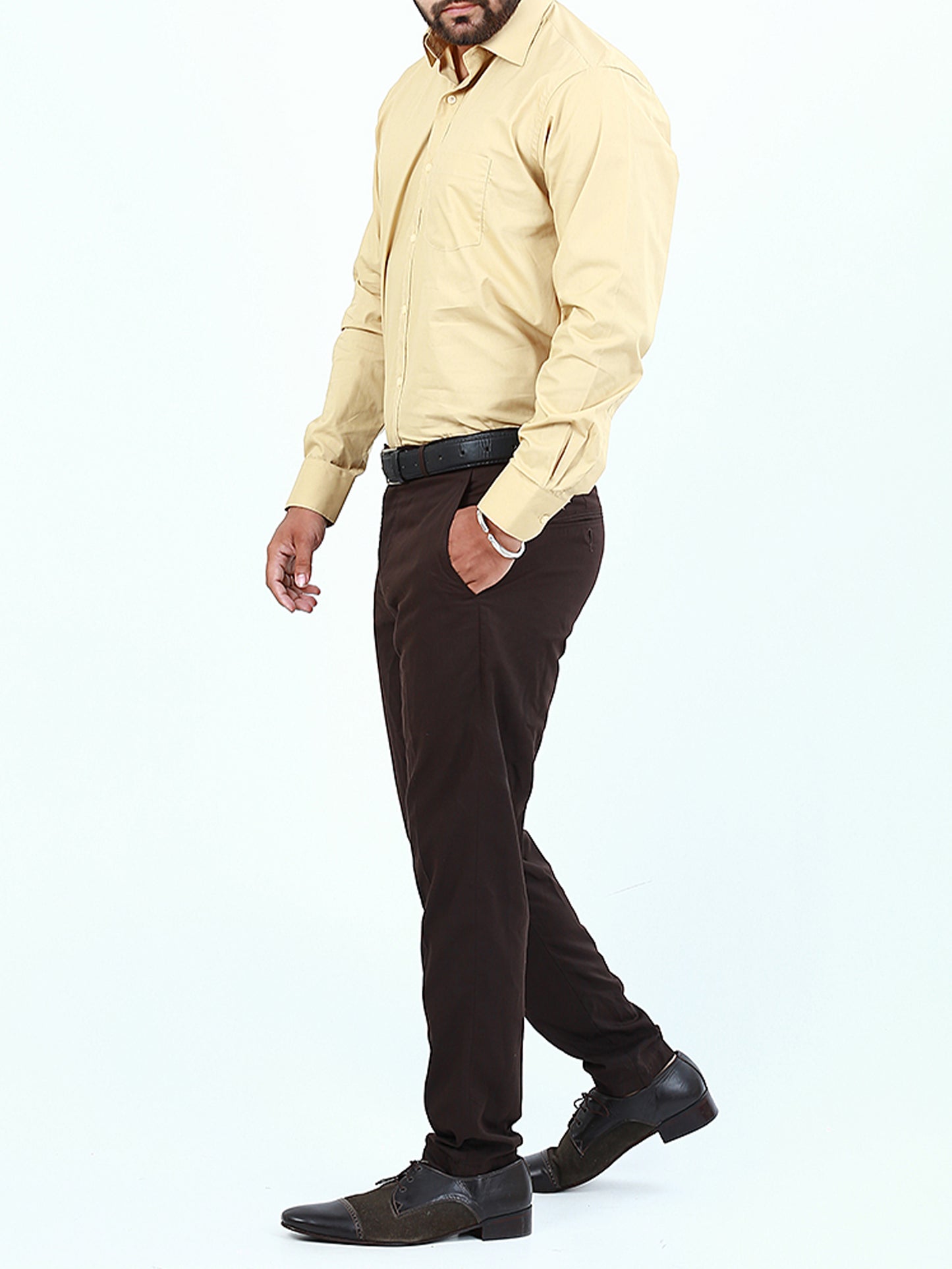 MFS06 Men's Formal Dress Shirt Plain Fawn